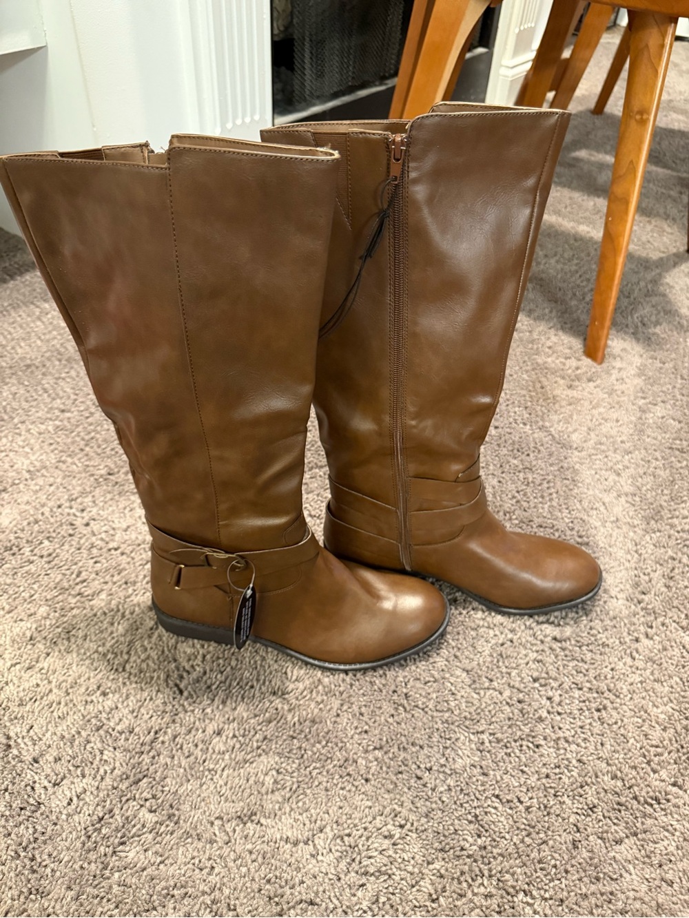 STYLE & CO Madixe Cognac Brown Round Toe Side Zip Riding Boots - size 10